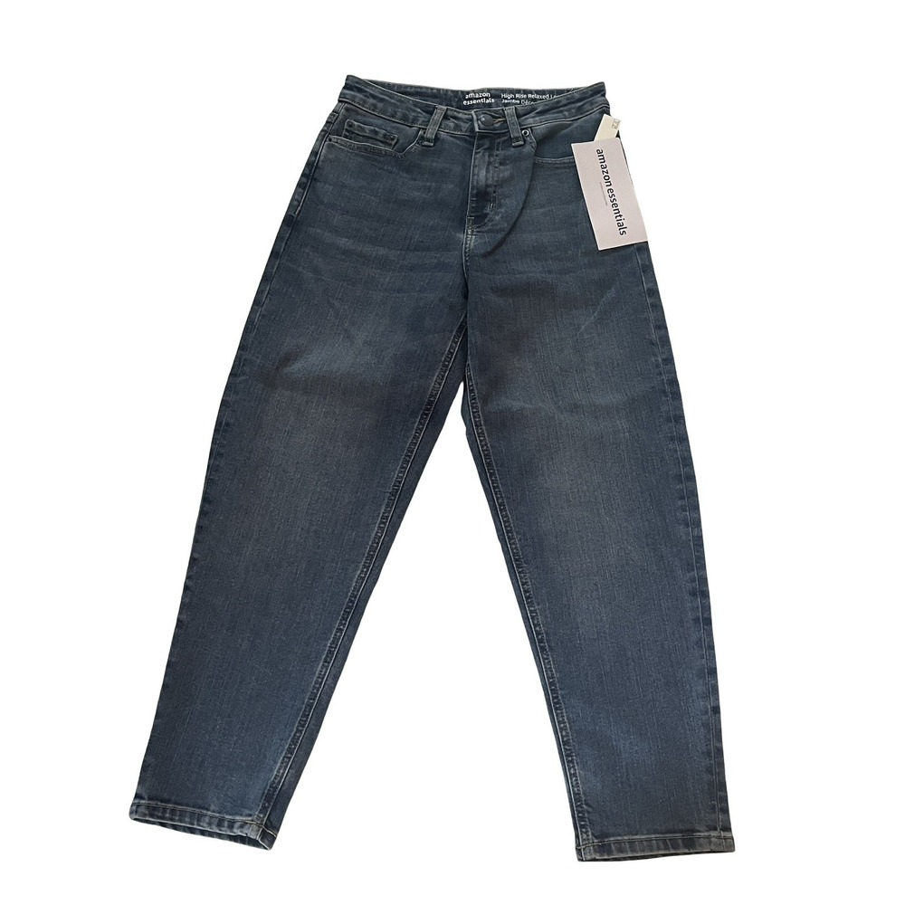 NWT Amazon Essentials Women's Size US 0 High Rise Relaxed Leg Tapered Ankle Jean